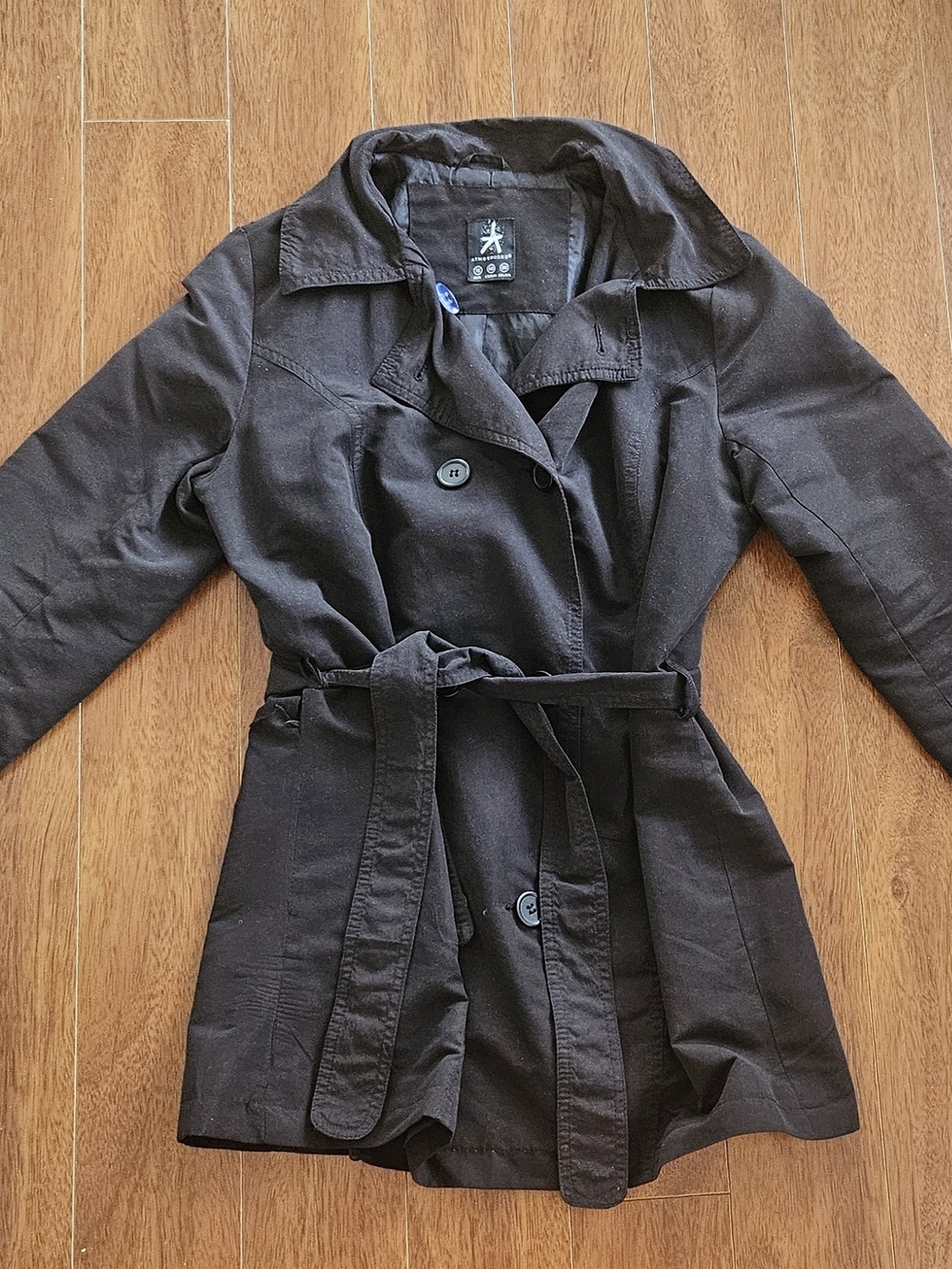Atmosphere Black Double-Breasted Trench Coat with Belt
